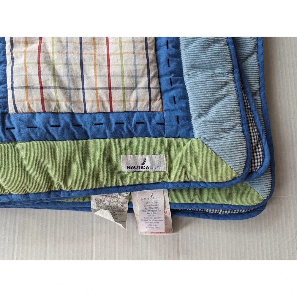 Nautica Kids Nursery Crib Blanket Quilt Patchwork Cars Size 34.25x42.5